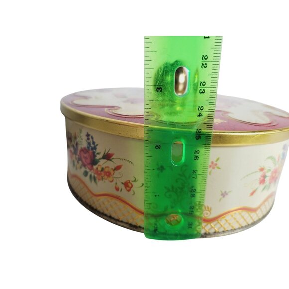Vintage Round Biscuit Tin Embossed Floral Pattern 6.5” 1960's England - Picture 10 of 12